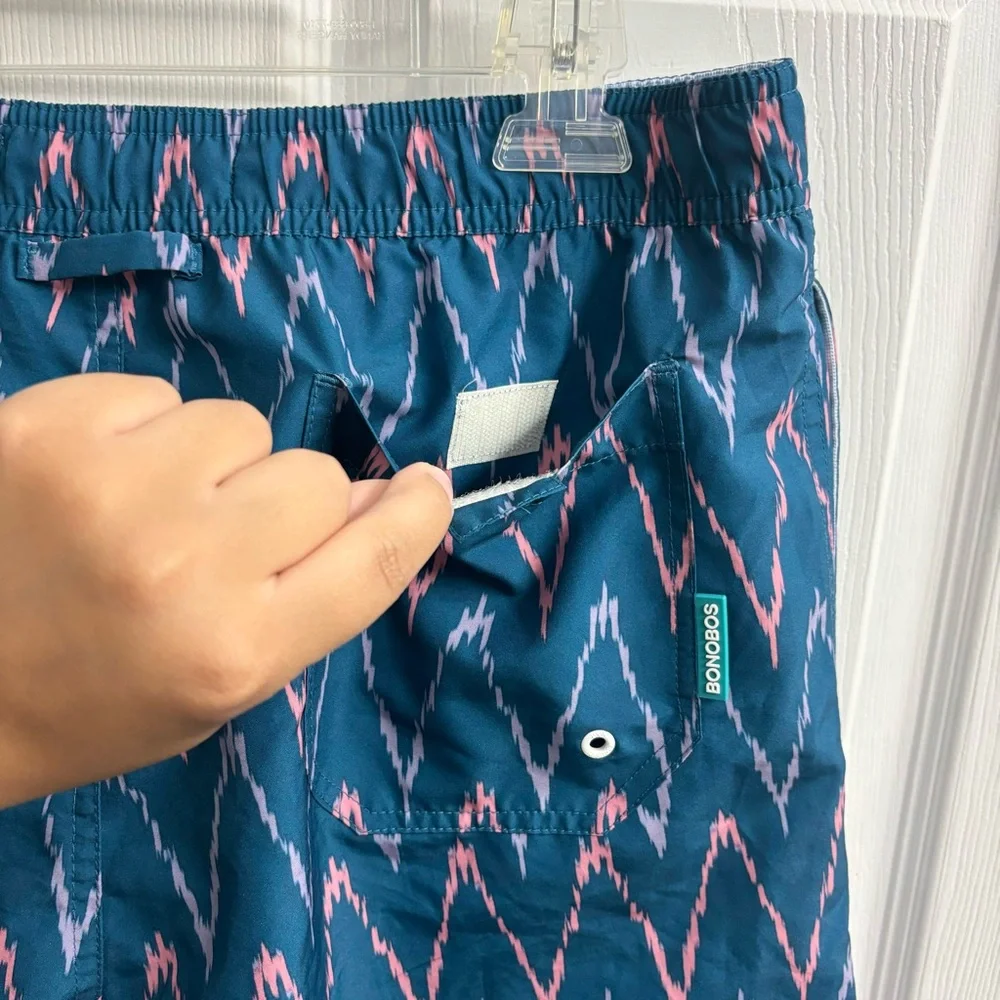 Bonobos Swim Shorts Blue Chevron Trunks Men’s Small 9” Inseam